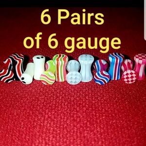 6 Pairs 6g Plugs Earrings Checker Alien Wave